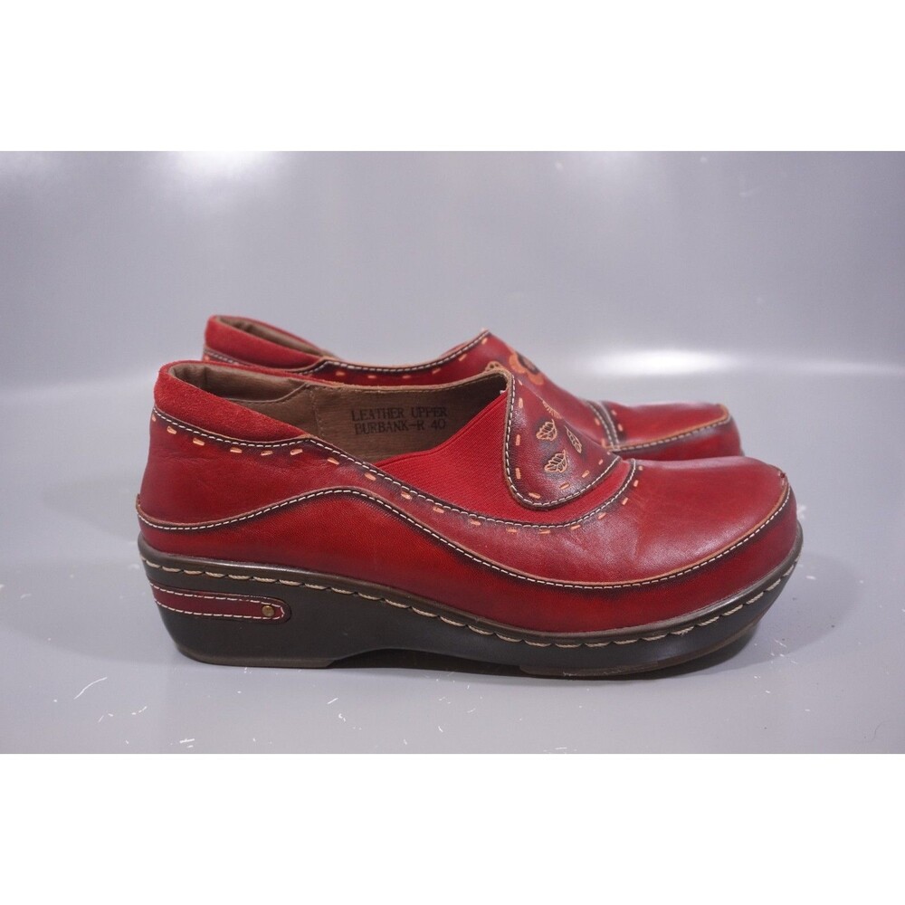 Spring Step Clogs Shoes Womens Sz EU 40 US 9 Burbank Leather Flower Leaf Red